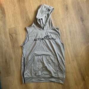 Active Faith Mens Gray Sleeveless Hoodie In Jesus Name I Play Gym Vest Tank Top